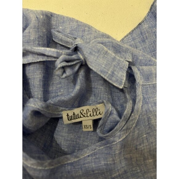 Tutu&lilli Linen Boxy Tunic Blouse Blue Women Xs/S Oversized Made USA - Picture 7 of 10